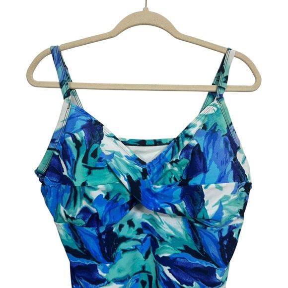 Croft & Barrow Womens Plus 20 W Tankini Swim Top Blue Watercolor Beach Vacation - Picture 2 of 7